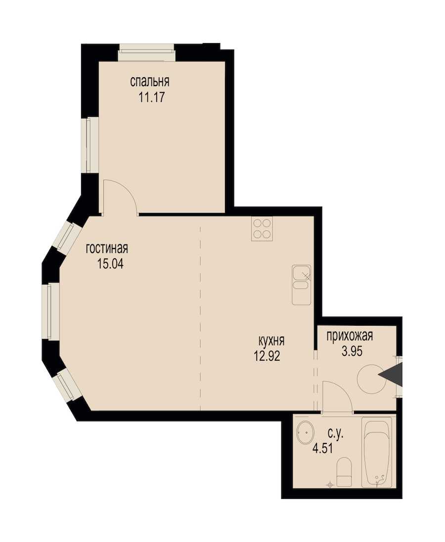 Однокомнатная квартира в : площадь 47.59 м2 , этаж: 3 – купить в Санкт-Петербурге